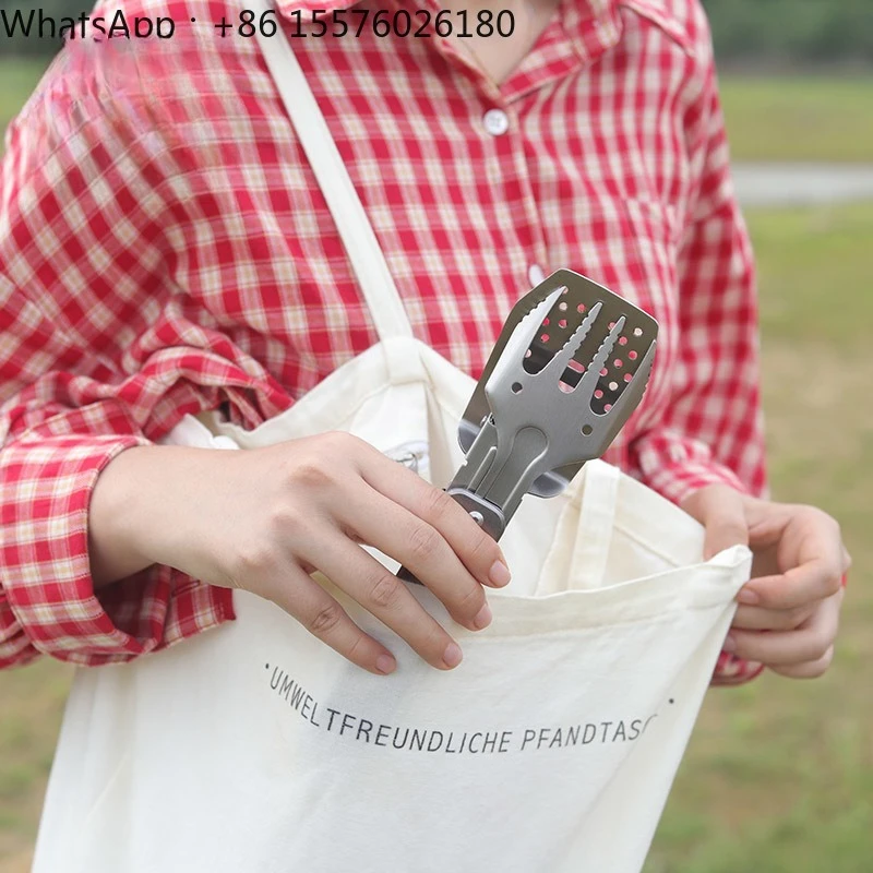 S602 Multifunctional Tableware All-in-one Outdoor Camping Barbecue Clip Stainless Steel Four-in-one Tableware