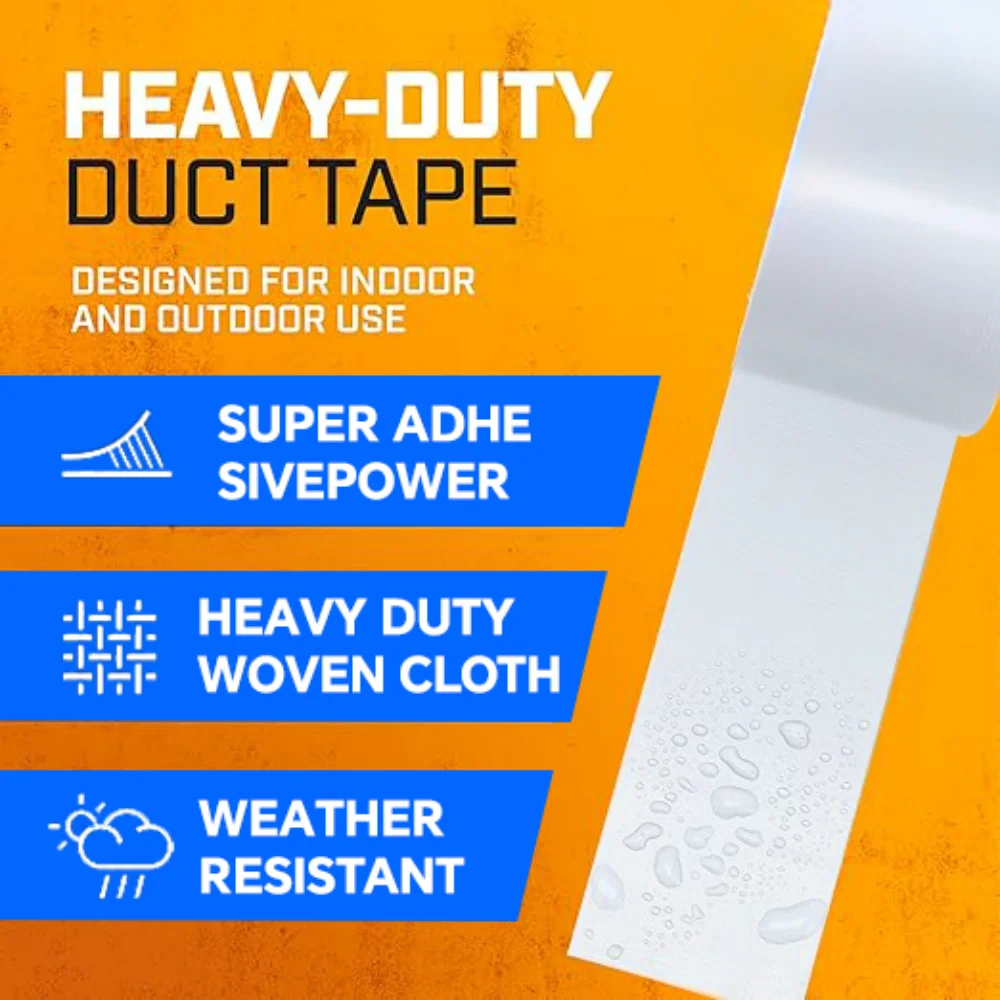 شريط أبيض شديد التحمل، مقاوم للماء، بدون بقايا - شريط لاصق أبيض عالي التحمل مقاوم للماء للمنزل، ومشاريع DIY، والإصلاحات