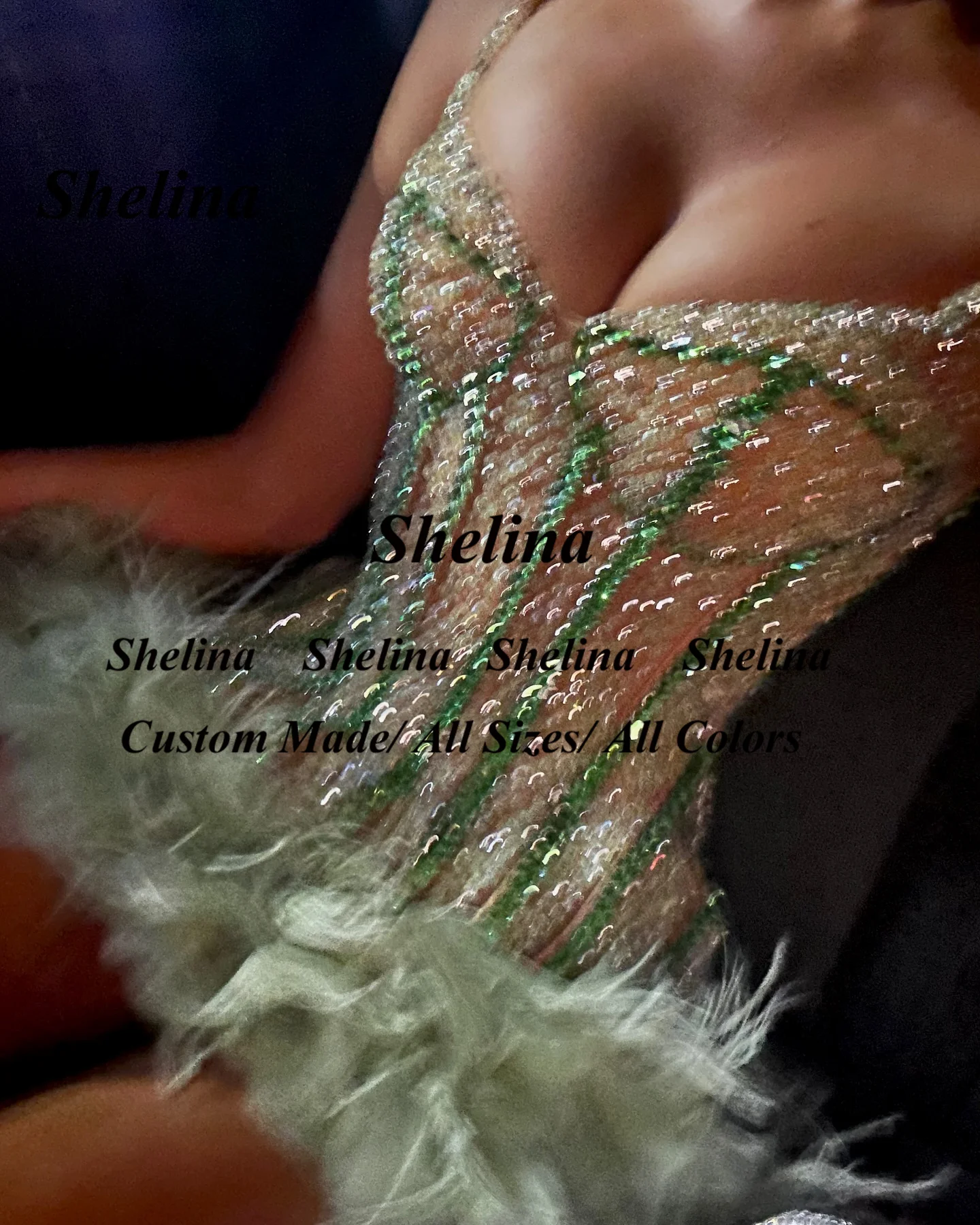 Shelina Exquisite Feather Homecoming Dresses for Women Sweetheart Rhinestones Spaghetti Straps Robes De Soiree Customised