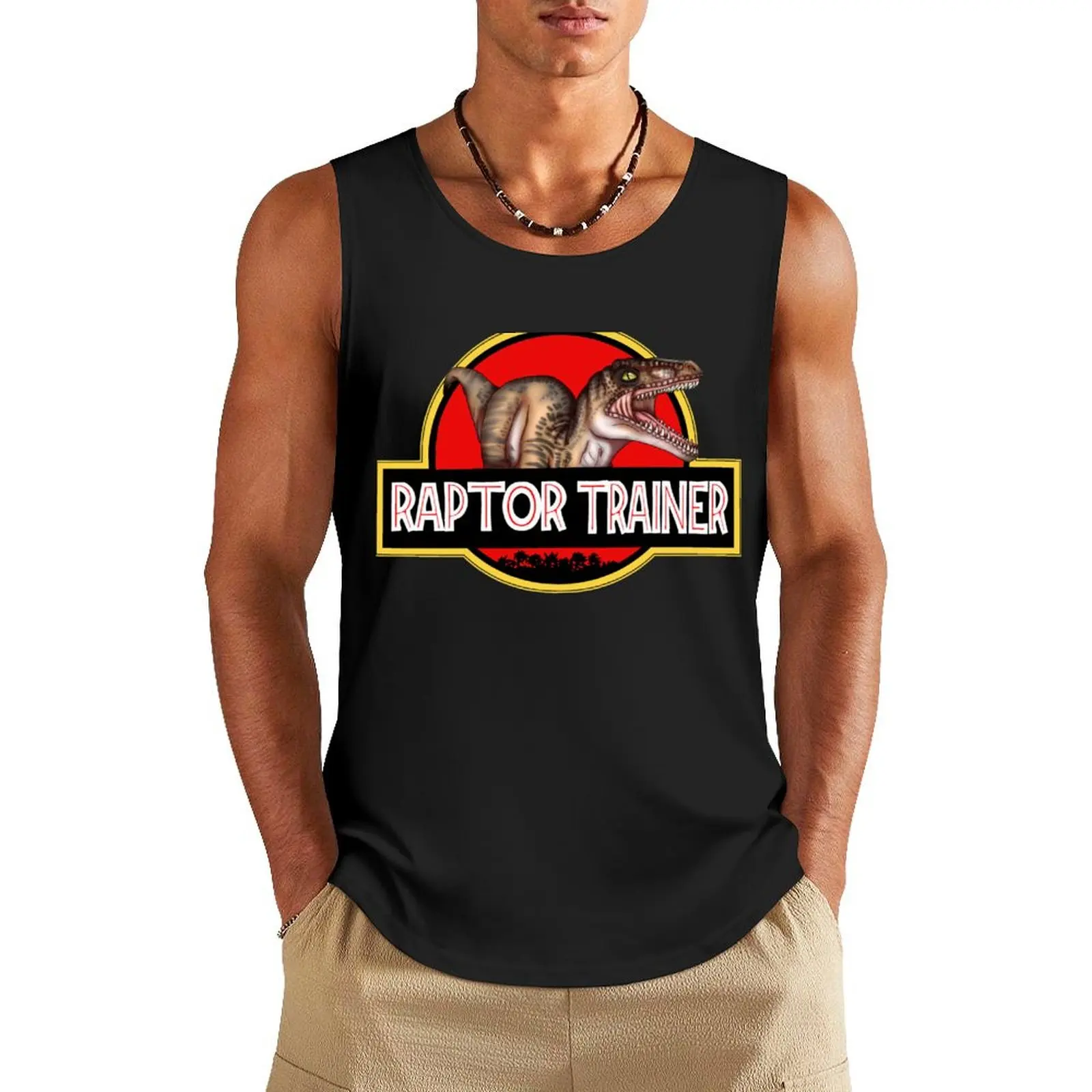 

Jurassic Park The big one Velociraptor Raptor Trainer logo Tank Top bodybuilding anime Gym wear