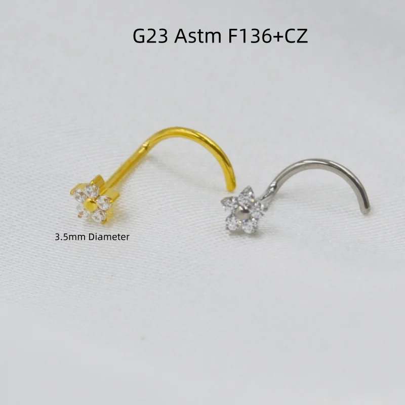 

10 шт./лот, титановые пирсинг-украшения G23, 20G, с цветком и фианитами, для носа, ювелирные изделия для пирсинга тела