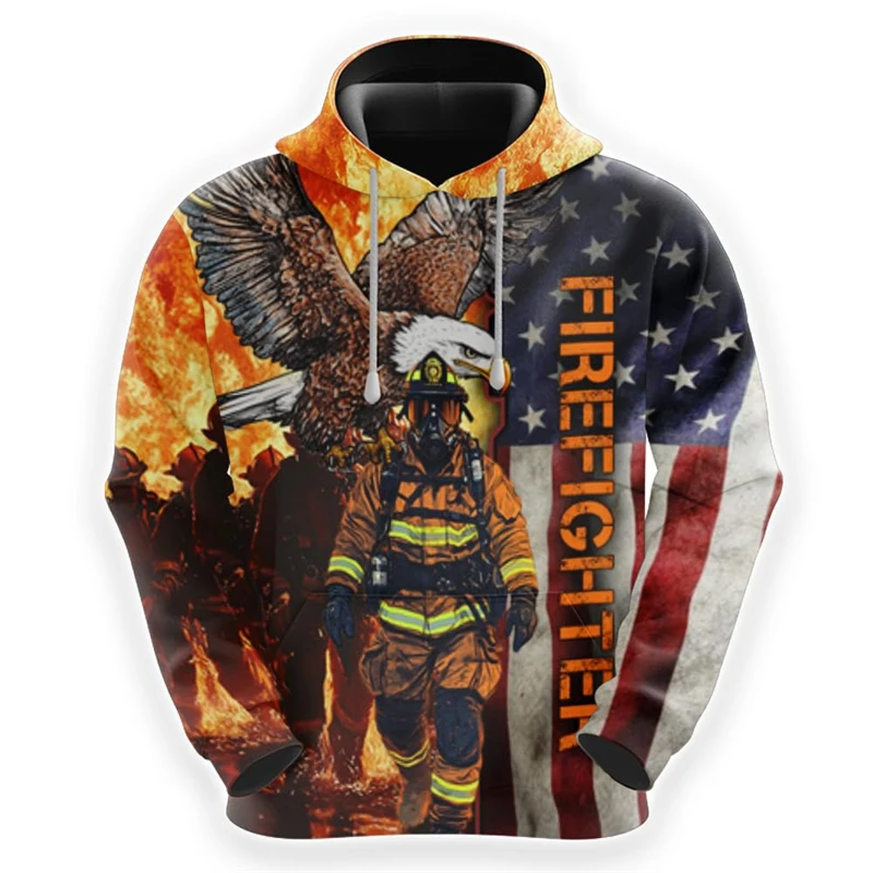 

Firefighter Hero Profession Graphic Sweatshirts Fashion Male Pullovers Streetwear Fireman Work Sweatshirts Harajuku Mens Hoody