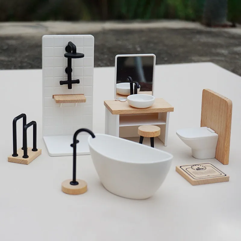 1/12 Simulazione di casa delle bambole Mini mobili Lavabo bianco Vasca da toilette Modello di casa delle bambole Mobili in miniatura Decorazioni per il bagno Giocattolo per bambini