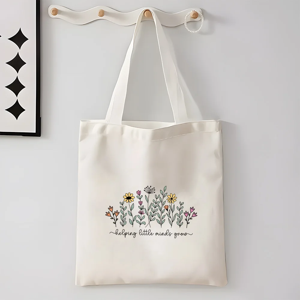 1-Piece Double-Sided Printed "Helping Your Little Brain Grow" Teacher Appreciation Tote Bag - Large Capacity Durable Shoulder Bag, Reusable Shopping Bag, Suitable for Teacher Gifts, Daily Use, and Shopping view 4