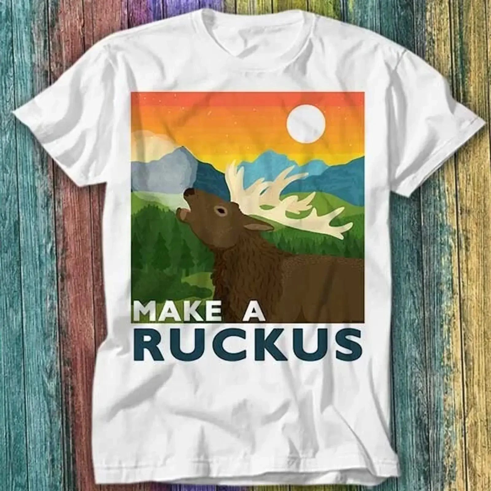 T Shirt The Deer Animal Make A Ruckus Top 605 vintage Washed graphic Casual streetwear homme Soft fashion Stylish