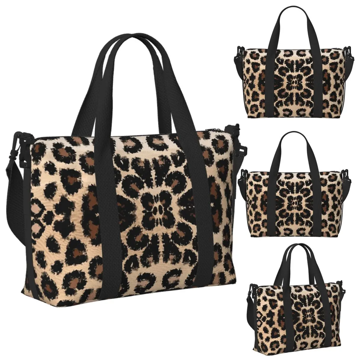 

Custom Cheetah Pattern Leopard Texture Print Beach Travel Bag Tote Bags for Gym Yoga Women Shopping Duffle Shoulder Bag