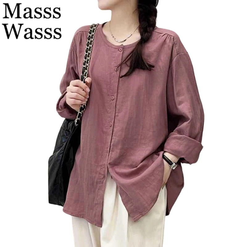 

Mass Wasss 2026, топы с корейским дизайном, женские модные свободные повседневные весенние рубашки, женские классические винтажные хлопковые льняные роскошные блузки