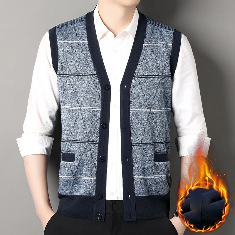 

Men's Cardigan Sweater Vest with Autumn and Winter Warm Slim Knit Waistcoat for Men