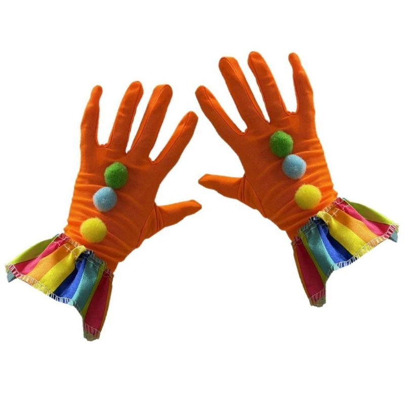 652f Pompoms Clownhandschuhe dehnbare Handhandschuhe für Erwachsene Kindergeburtstagsfeier Versammlung