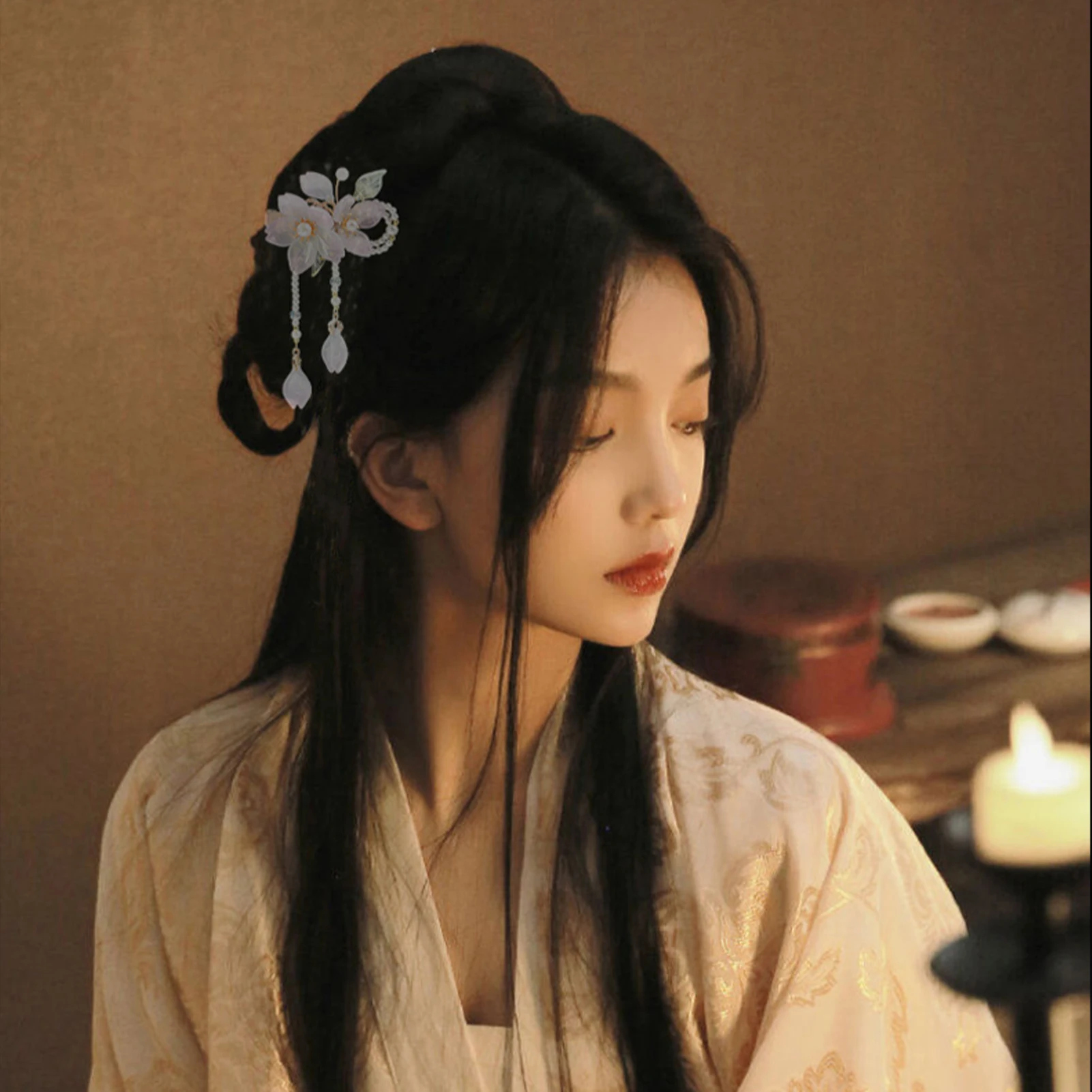 2pcs Chinese Hanfu Hair Accessories Hair Clips Red Flower Hairpin Tassel Pearl Headpiece Ancient Party Barrettes Head Jewelry