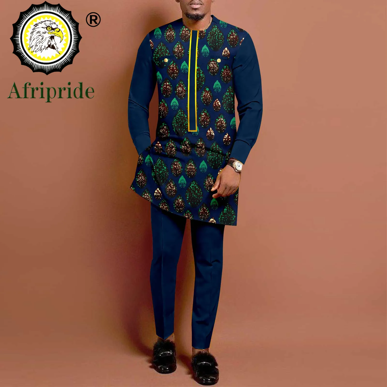 African Suits for Men Long Sleeve Print Shirt and Pant 2 Piece Set Traditional Dashiki Outfits Plus Size Casual Attire A2316026