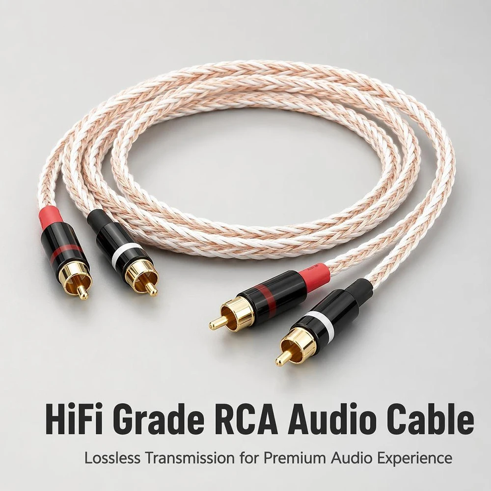 a pair Hi-end HIFI OFC Pure Copper Silver Mixed Audio Wire Cord Analogue RCA Cable Pair Audiocrast RCA To RCA Cable