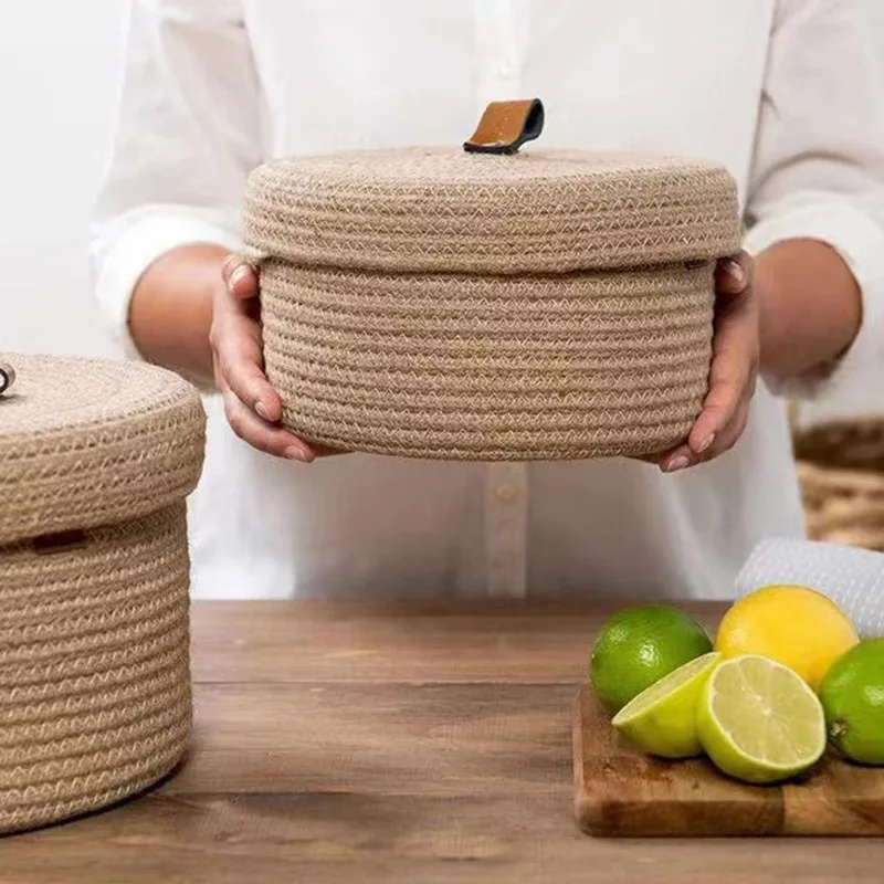 

Handmade Woven Desktop Storage Baskets Vintage Coffee Table For Bathroom Washroom Sundries Toy Storage Paper Holder Home Decor