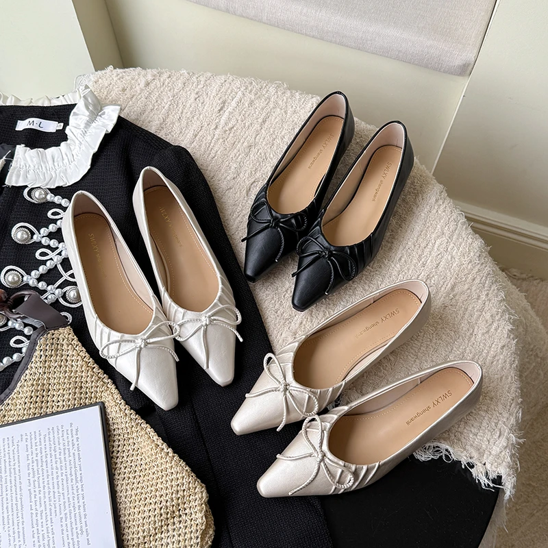 

Women's New Fashion Pleated Pointed Toe Bowknot Lazy Slip-On Soft Flat Shoes
