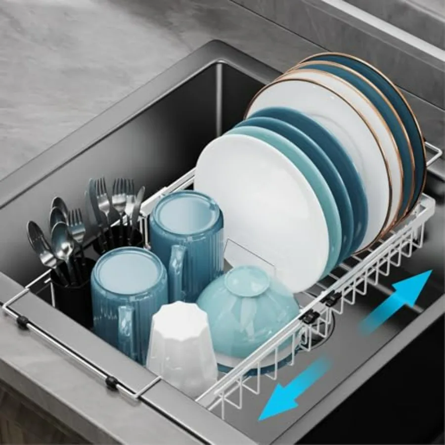 

Expandable in Sink Dish Drying Rack - Stainless Steel Capacity Adjustable Over The Sink Dish Rack, Dish Drainer for Kitchen Sink