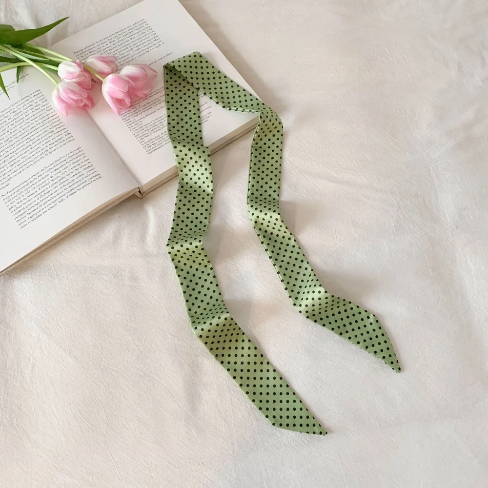 

Simple Bow Ties Long Silk Scarf Printed Ice Cream Plaid Scarf Hair Band Floral Long Ribbon Scarves Female