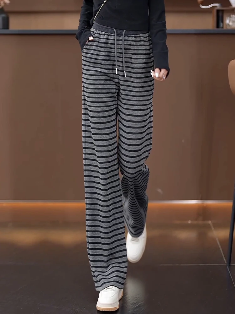 

Trendy High Waist Wide Leg Pants Women's Slim Fit Striped Loose Casual Trousers Spring Autumn Seasonal Fashion Commute Style