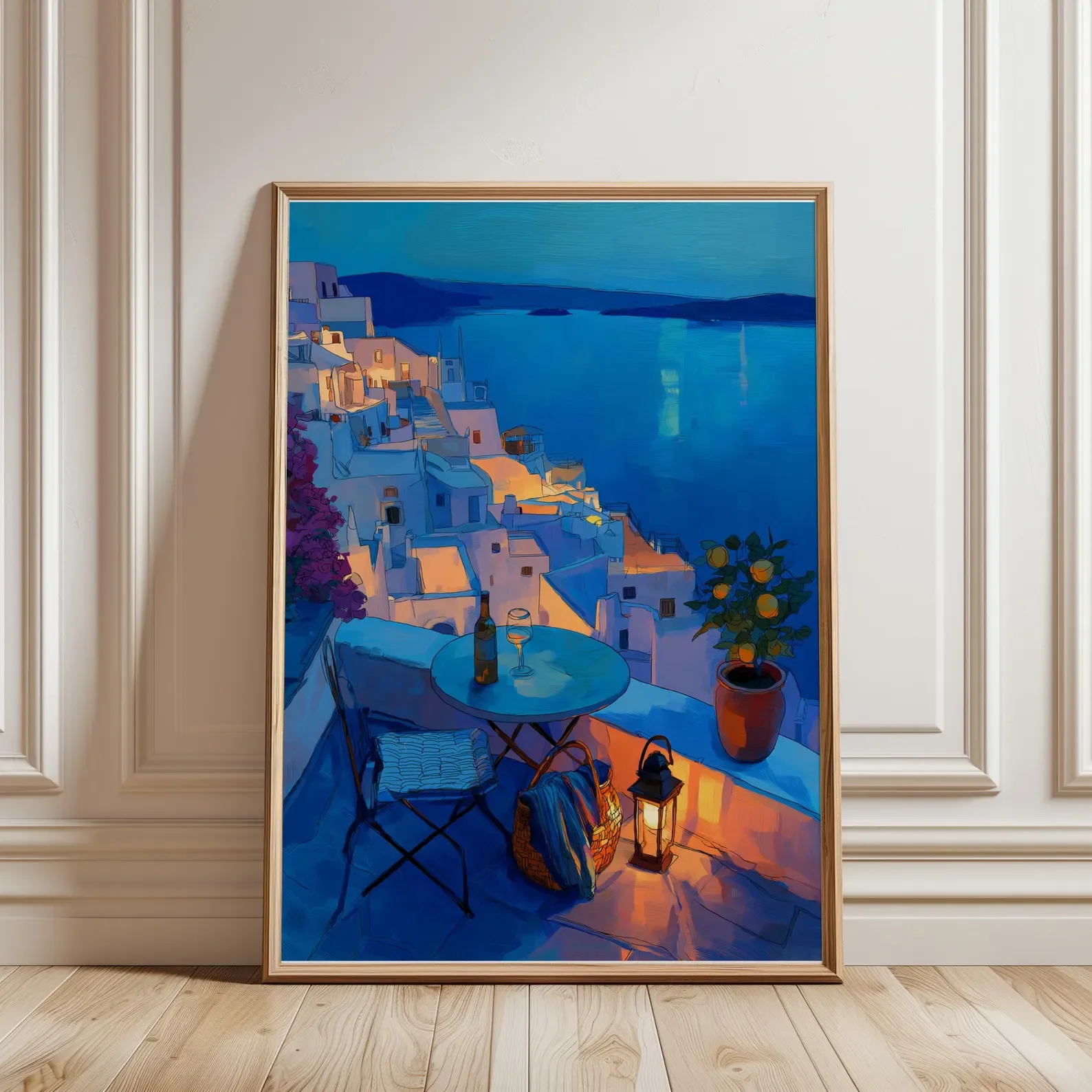 (No frame)Greek Balcony Print -Coastal Wall Art,Canvas Wall Print,High‑Grade Home Decoration Artwork for Bedroom,Living Room,