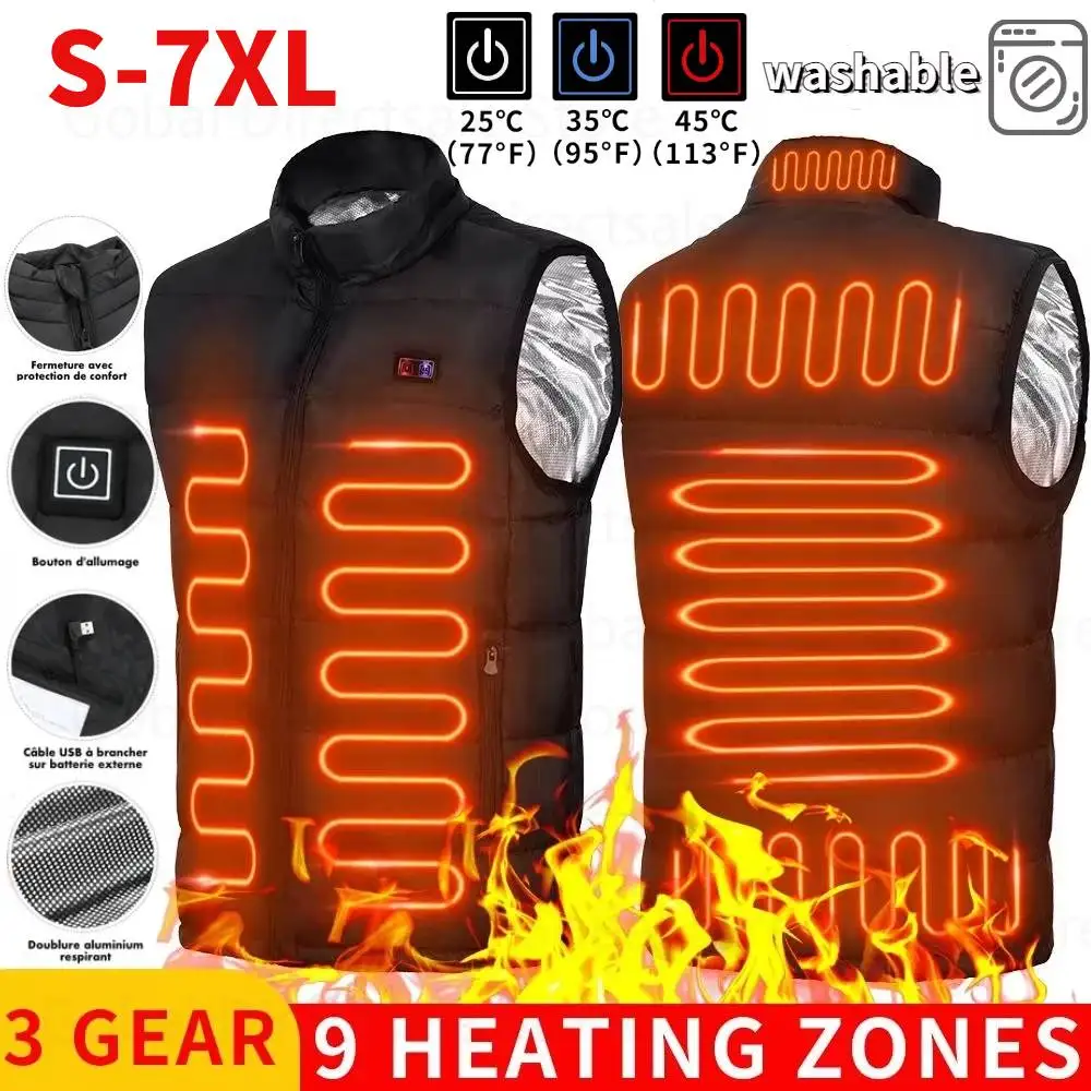9 Zones de gilet chauffant vestes chauffantes électriques hommes femmes vêtements de sport manteau chauffant graphène manteau chauffant USB veste chauffante pour l'extérieur