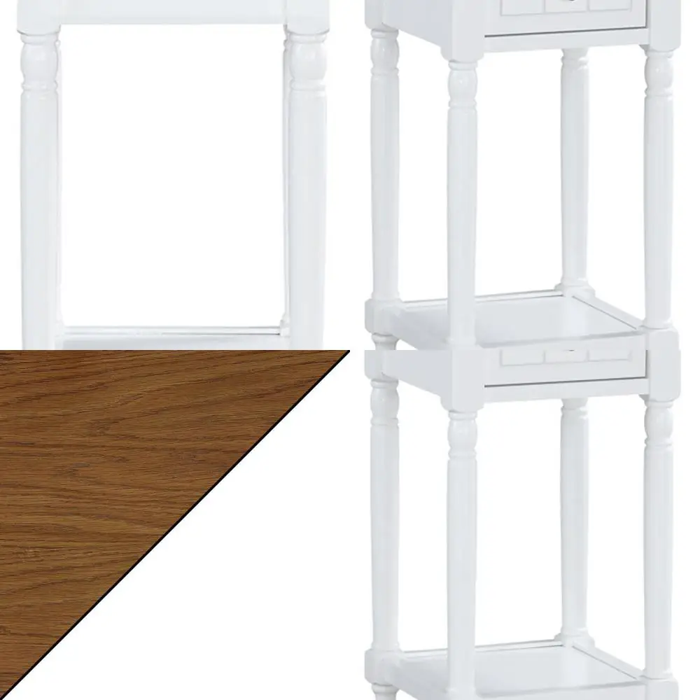 

Traditional Farmhouse Style 1-Drawer End Table, 14 Driftwood & White Accent Table with Shelf for Living Room Storage