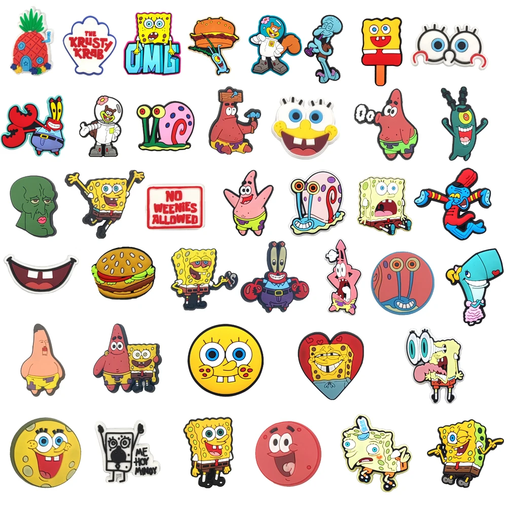 1 Uds. Esponja MINISO serie Bob de dibujos animados PVC adornos para zapatos accesorios decoración dijes hebillas bandas aptas pulseras para regalos de fiesta