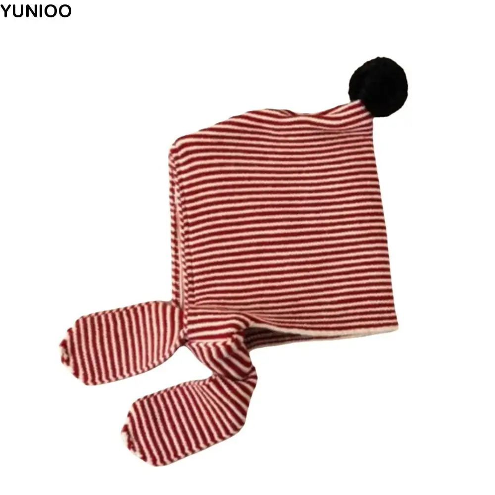 

Versatile 2-in-1 Children's Scarf Hat Striped Design Thick Knitted Hood Scarf Comfortable Windproof Kids Warm Cap Kids Winter