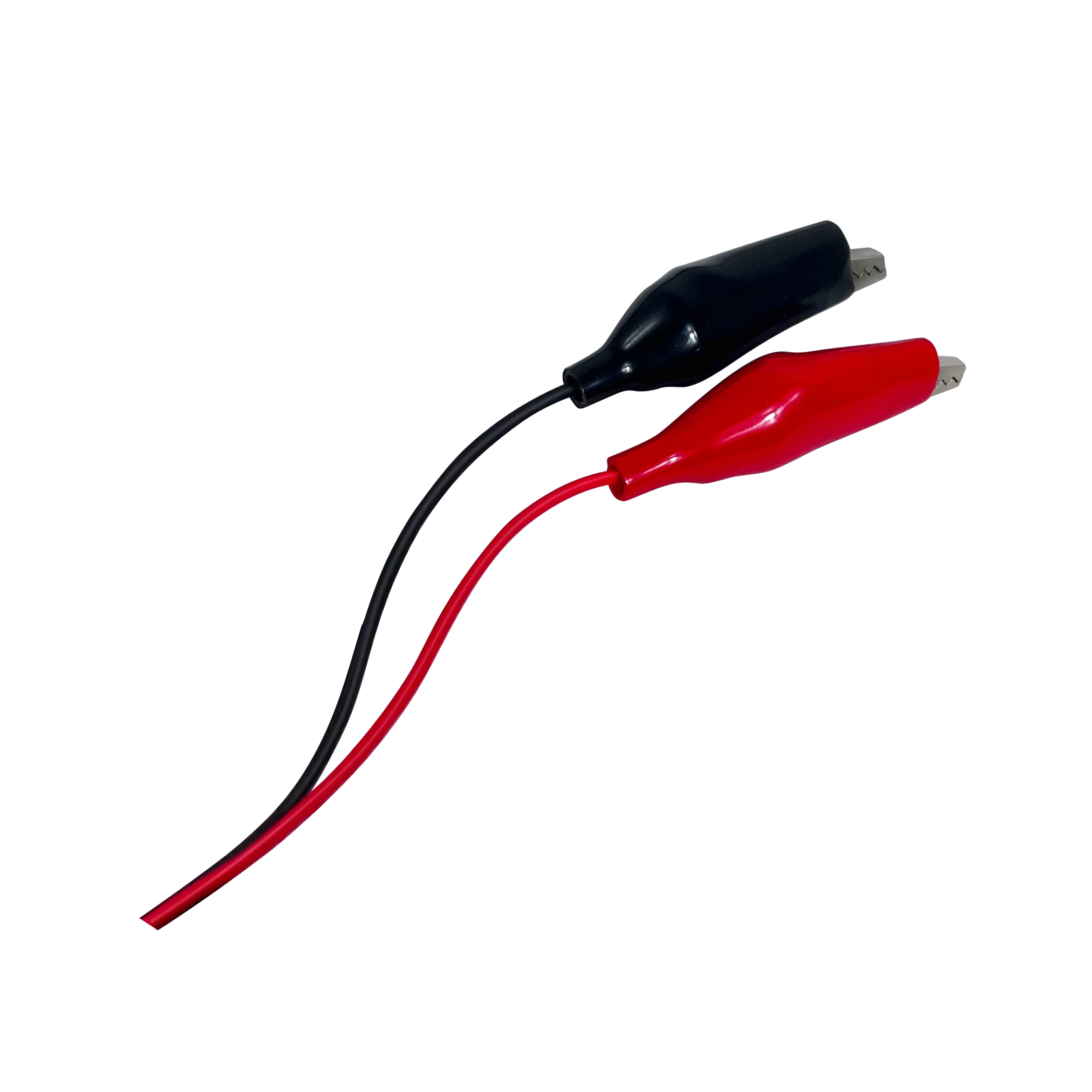 Eine 45 mm schwarz-rote Mini-Krokodil-Testklemme mit weicher Kunststoffbeschichtung in Form eines Krokodils