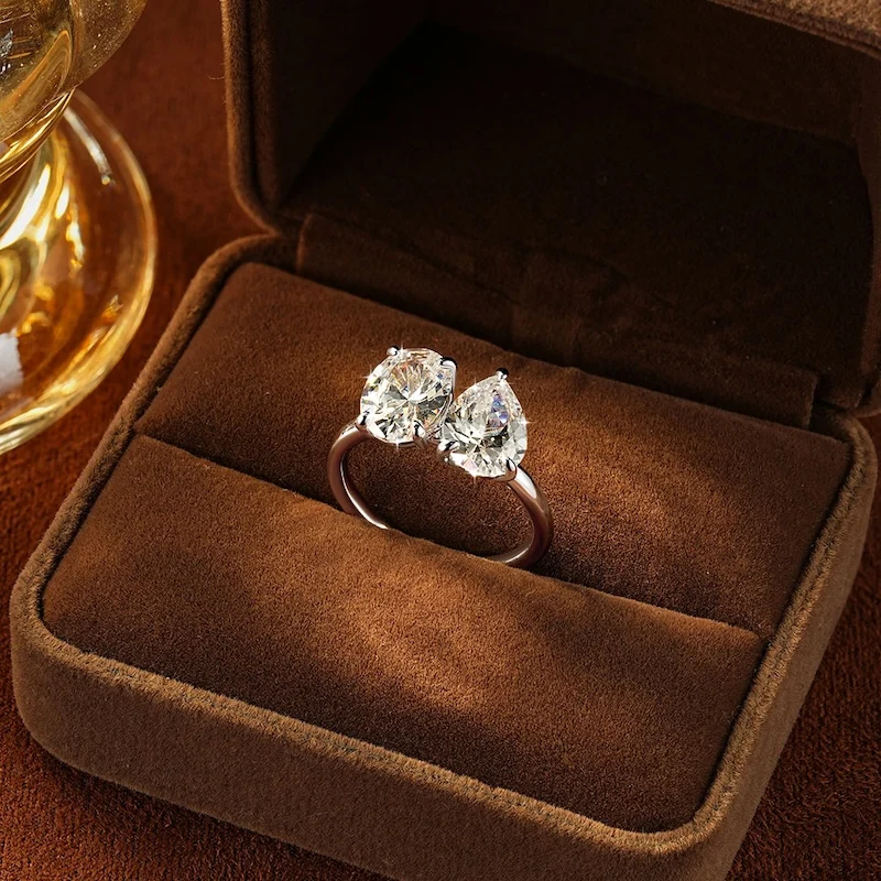 Rrjzz Birnen- & Rundschliff 7x9mm Doppel-CZ Labor-Diamant Mode Damen Verlobungsring 14k Vergoldeter Zirkonia Jubiläums-Schmuck Geschenke – Detail 7