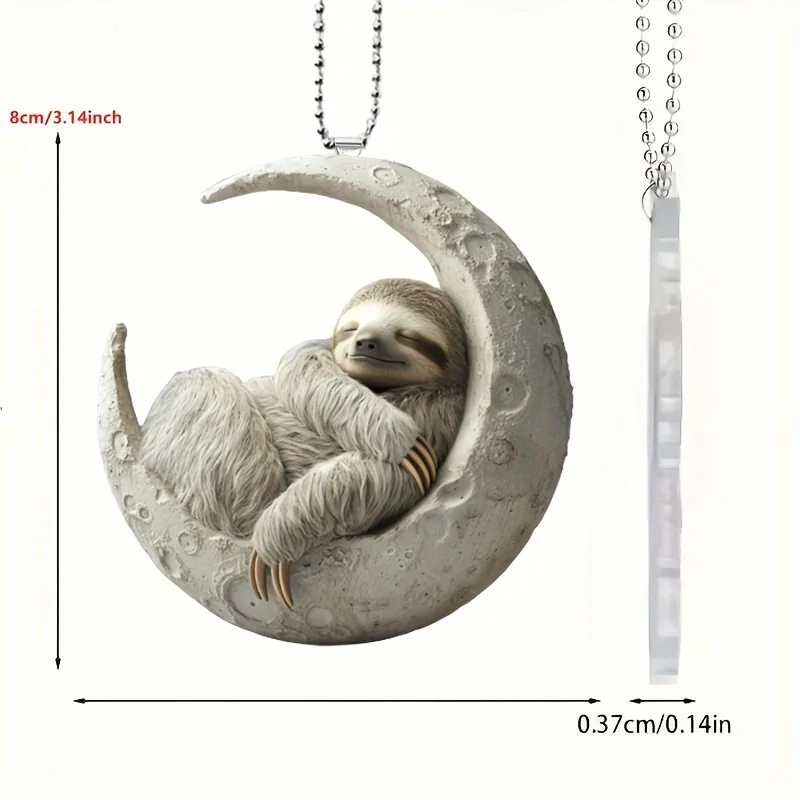 Sloth on The Moon Pendant Versatile Charm Novelty Sloth Keychain for Car Mirror,Backpacks,Home,Graduation Festive,Gift & Decor