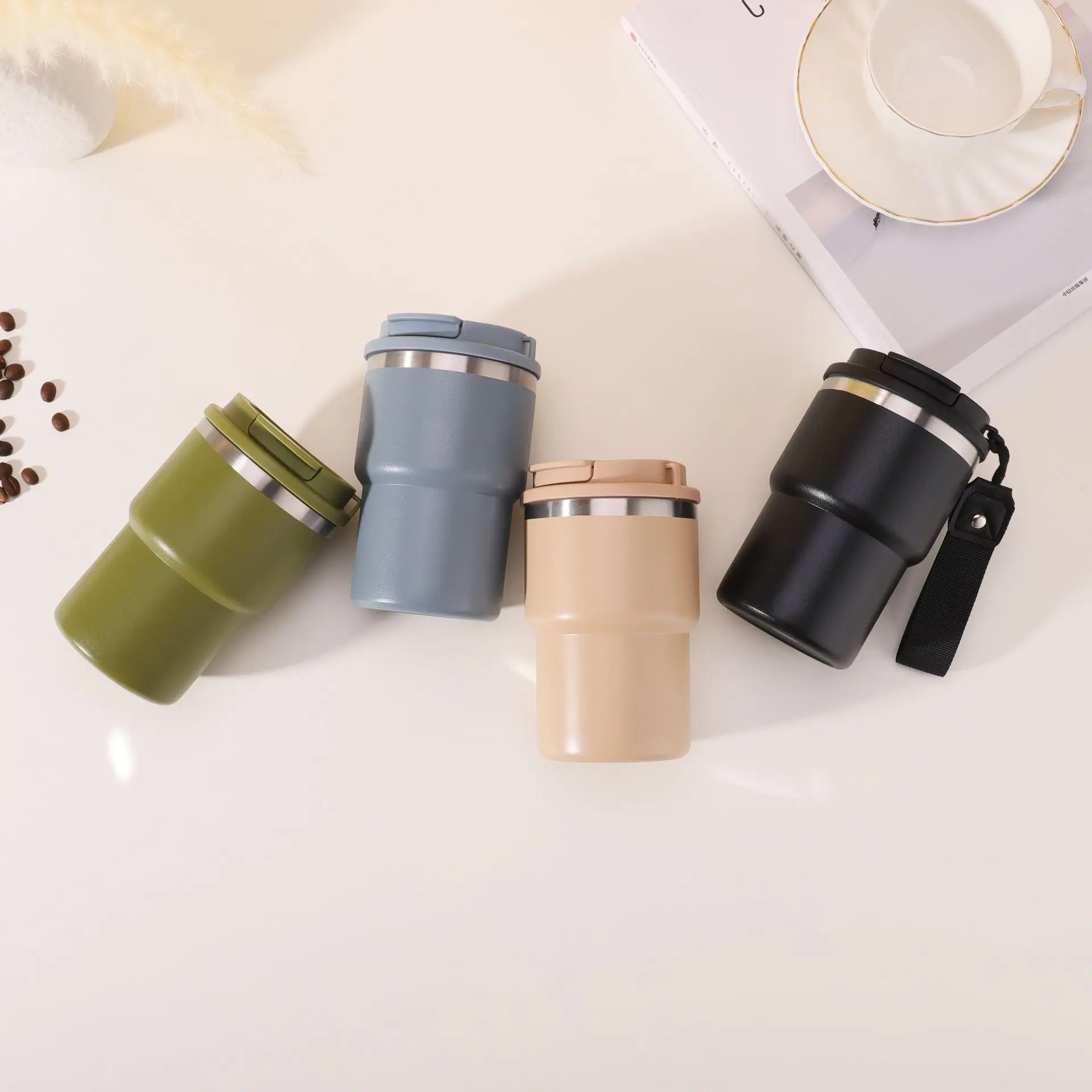 

Portable Car Travel Mug with Leak-proof Lid Thermal Mugs Double Walled Water Cup 304 Stainless Steel Coffee Cups