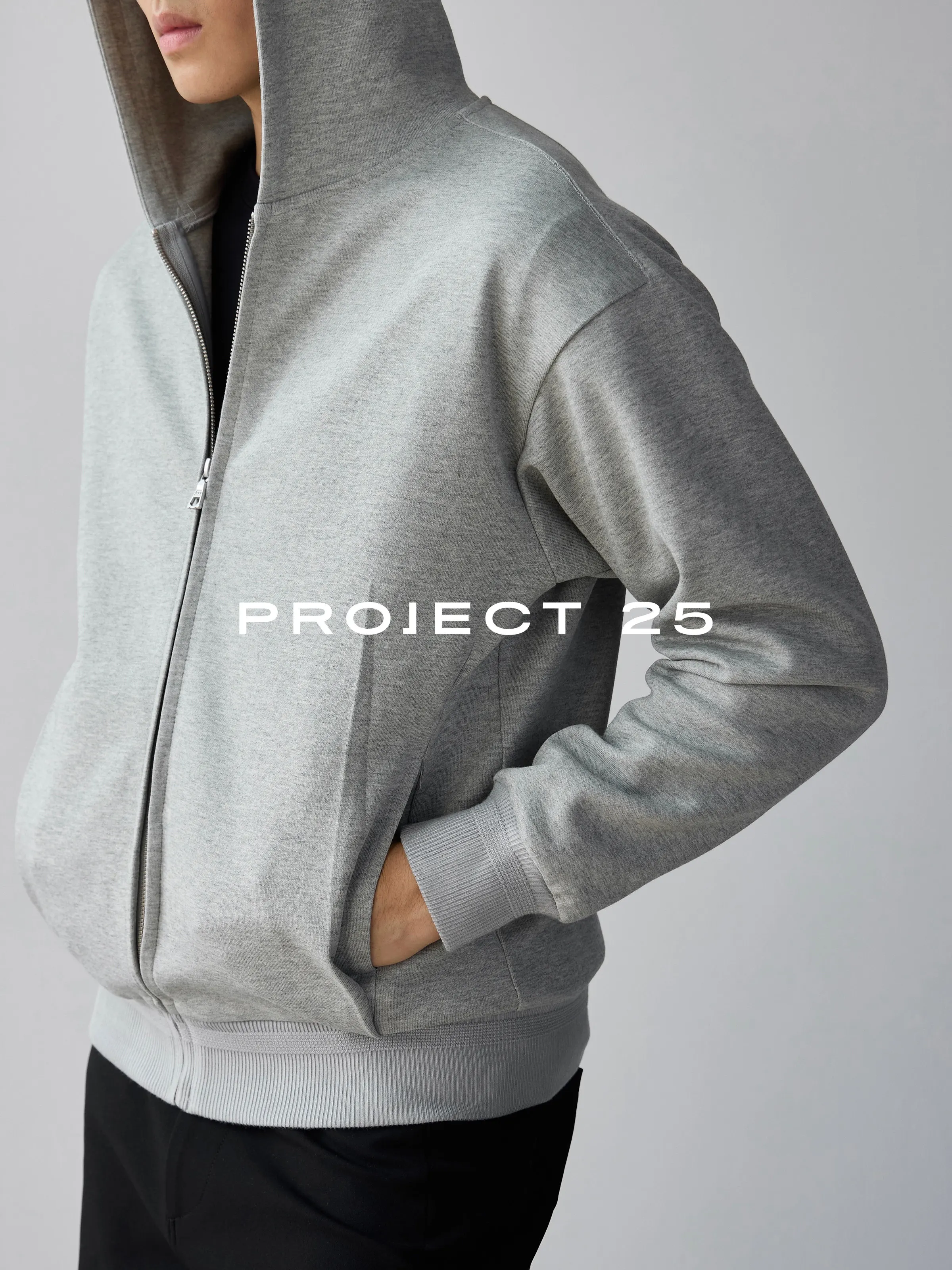PROJECT 25 Men 450G Heavyweight Zip Up Hoodie Relaxed Silhouette Wrinkle Resistant Shape Retain Warm Casual Jacket Autumn Winter