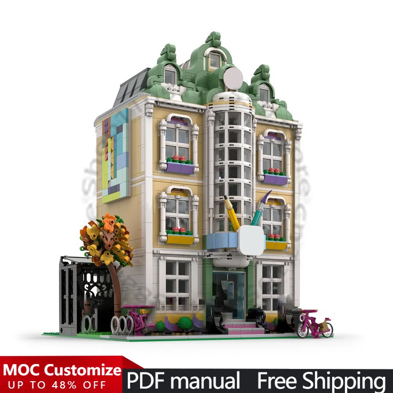 2902 PCS House Street Art School MOC Customize Modular Building Block Kids Simple Educational Creative DIY Boy Holiday Toy Gifts