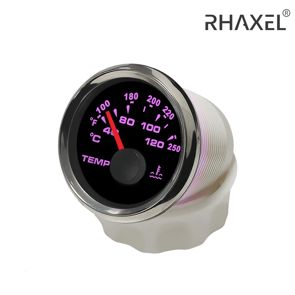 RHAXEL Waterproof 52mm Water Temp Gauge Meter with 8 Colors Backlight  for Auto Car Yacht Truck 9-32V