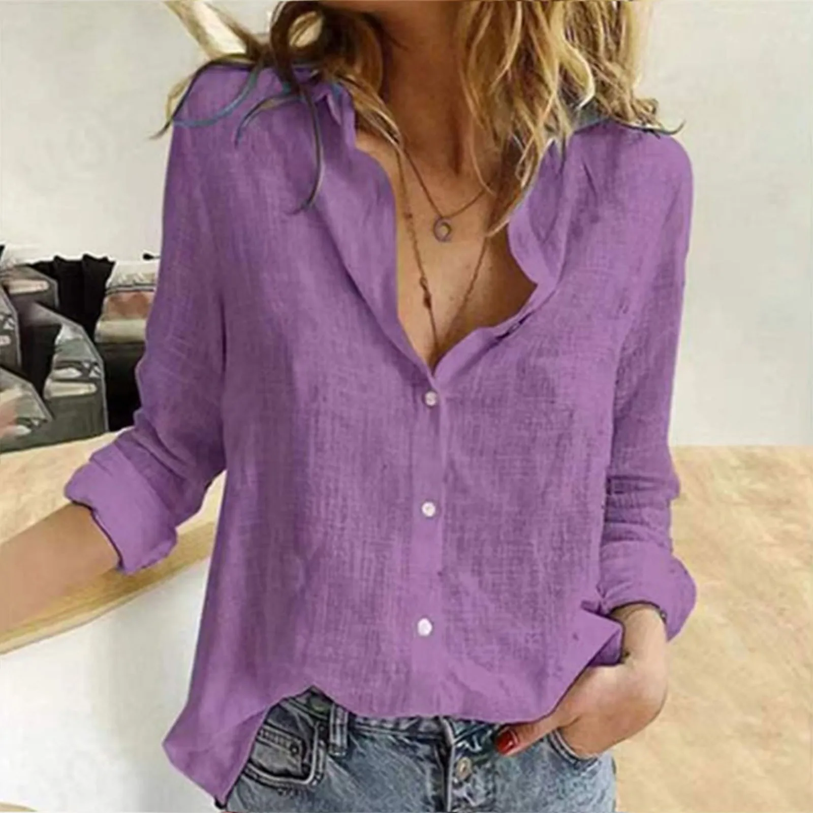 2024 Vintage Cotton Linen Shirt For Women Casual Solid Button Lapel Shirts & Blouses Long Sleeve Loose Tops Tunic Blusas Camisas