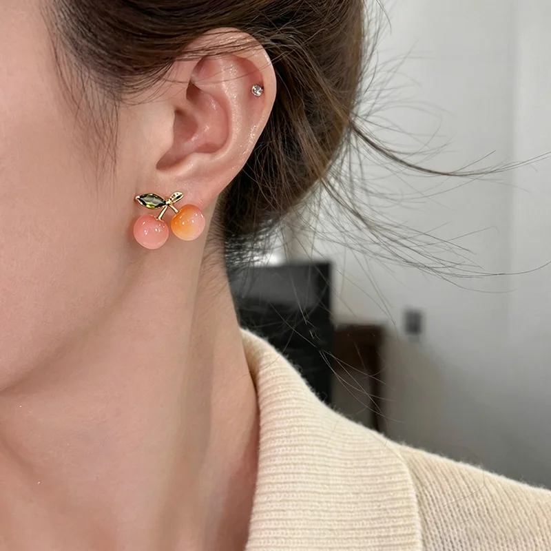 Süße Rosa Kirsch-Ohrstecker für Frauen und Junge Mädchen 2026 Design-Sensation Sommer Luxus-Accessoires Ungewöhnlicher Ohrschmuck – Detail 9