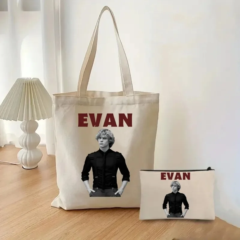 2 pz/set Evan Peters Skull Ahs Roanoke borsa da donna borsa cosmetica borsa a tracolla moda Eco borsa da viaggio di grande capacità