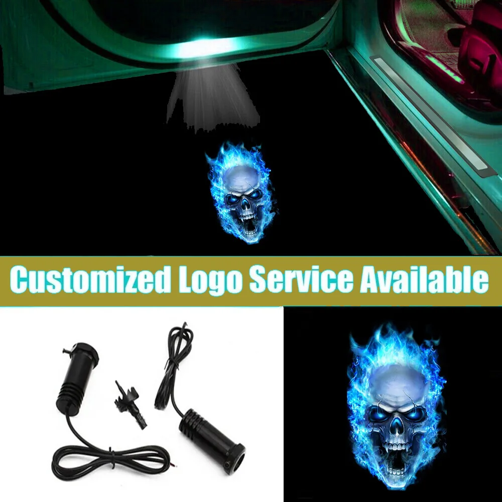 

2 шт. проводной ледяной синий огненный пламя череп узор светодиодный дверь автомобиля приветственный свет тень призрак проектор универсальный
