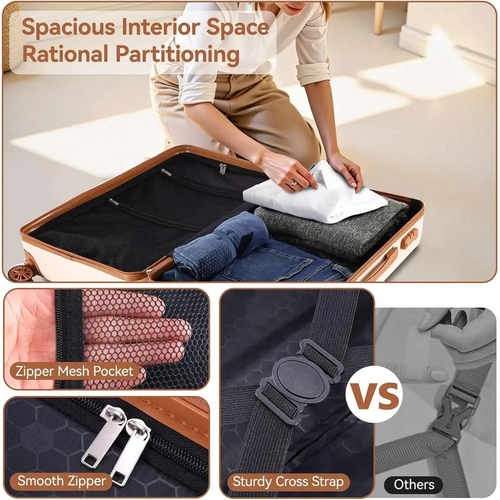 3-Piece ABS+PC Luggage Set with Spinner, TSA Lock, 4-Year Warranty, Beige