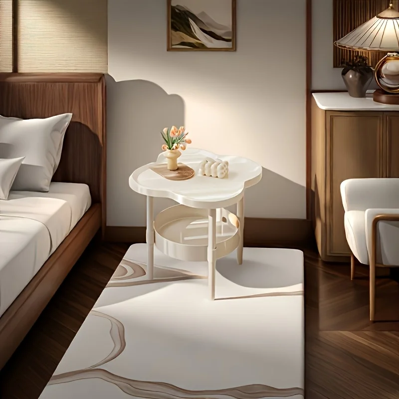 طاولة جانبية حديثة بسيطة مع رف من طبقتين، منضدة بحواف منحنية، طاولة نهائية متعددة الوظائف لغرفة المعيشة وغرفة النوم #2