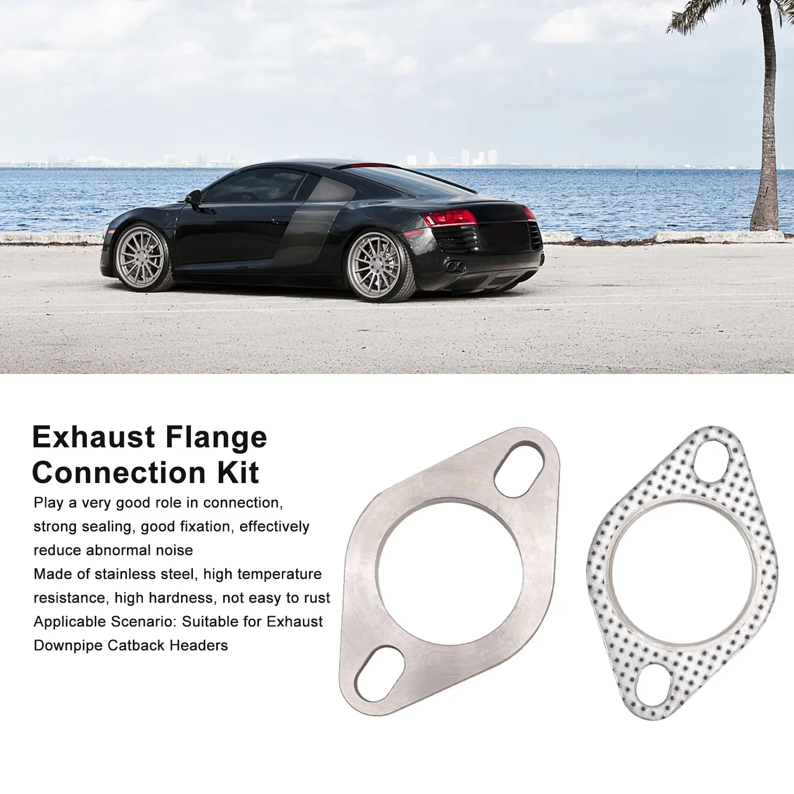 Exhaust Flange Gasket Kit 2 Bolts 2in Exhaust Flange Connection Kit Stainless Steel for Exhaust Downpipe Catback Headers