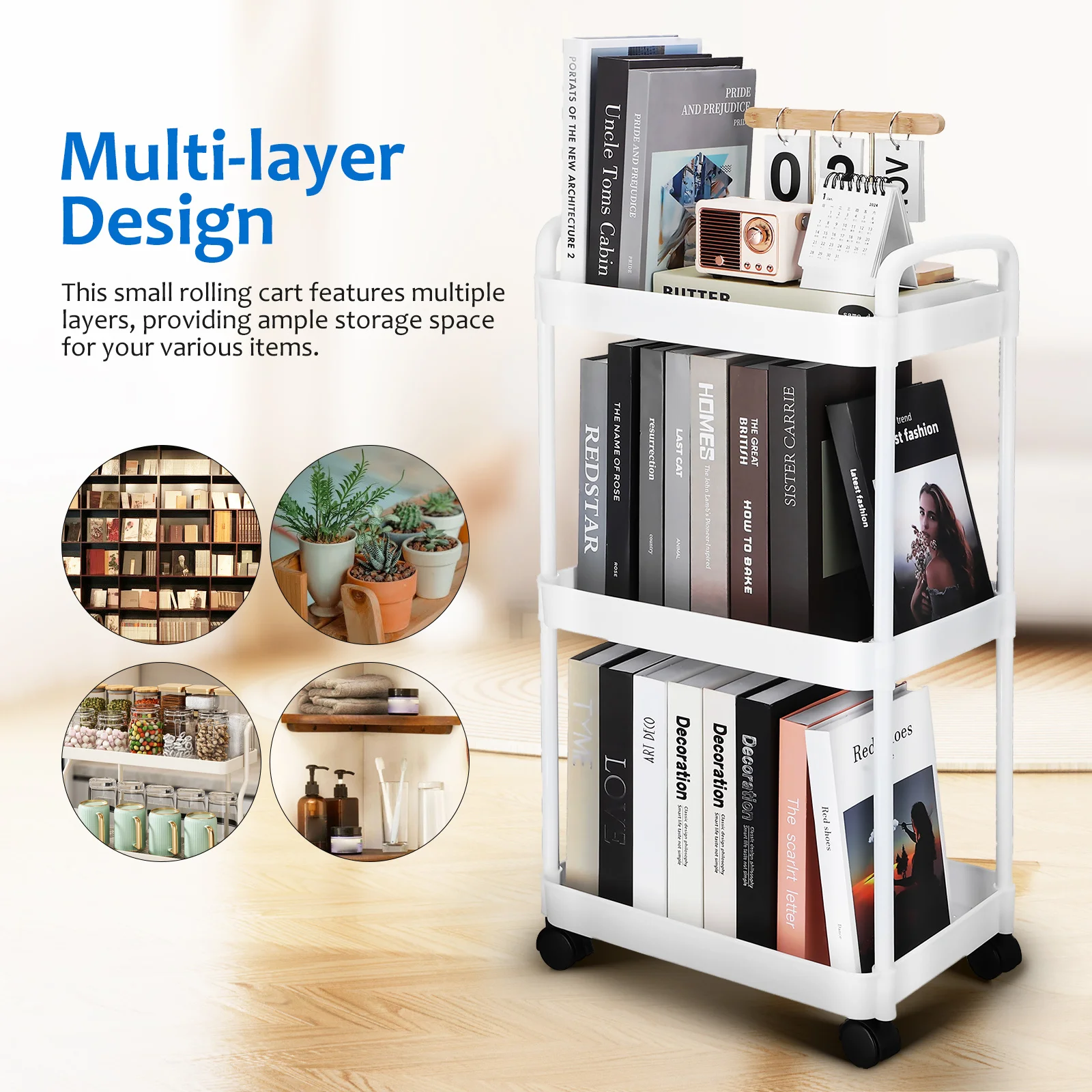 

3 Tier Rolling Cart Small Size Multi Layer Utility Cart Organizer Bedside Snack Storage Carts with Wheels Carts with Wheels