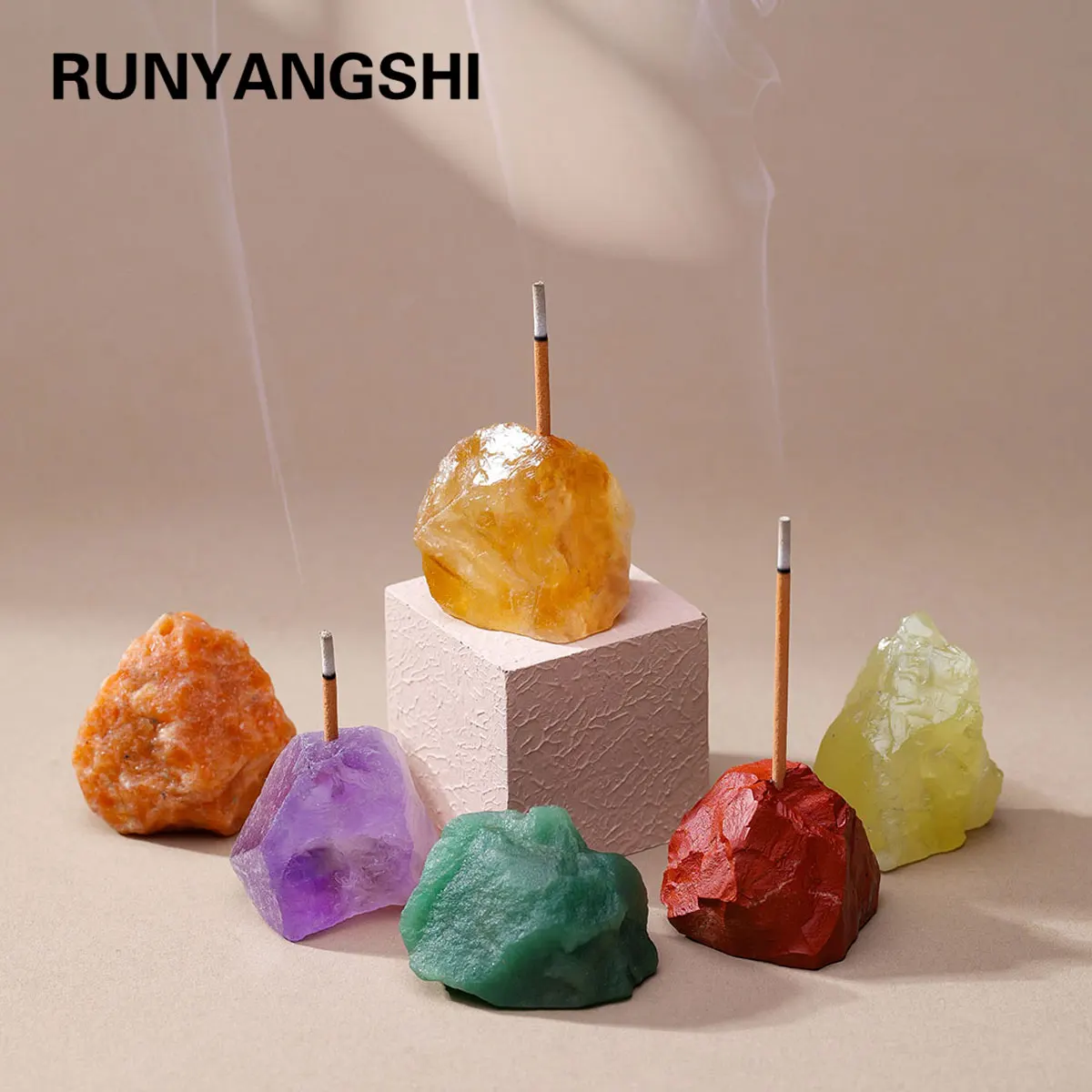 1pc Natural Healing Gemstones Fragrant Plug Amethyst Clear Quartz Raw Stone Divination Incense Tray Reiki Crystal Aromatherapy H