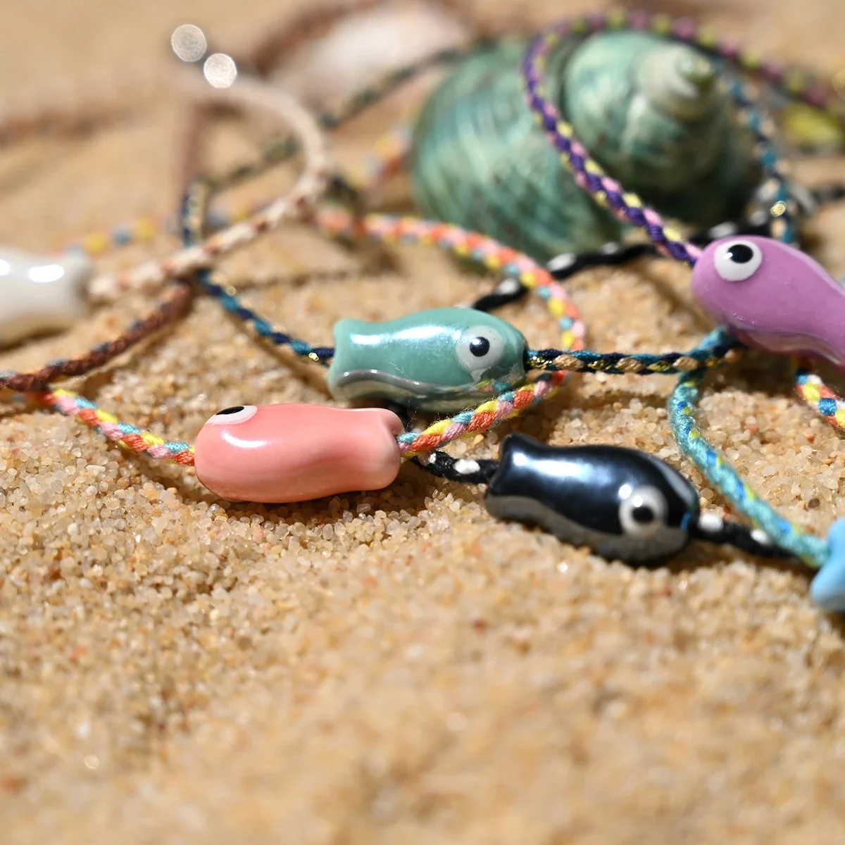 Trendy Multicolored Pull - String Ceramic Fish Bracelet Jewelry Bohemian Style Ideal for Wrist and Ankle Jewelry For Women image 3