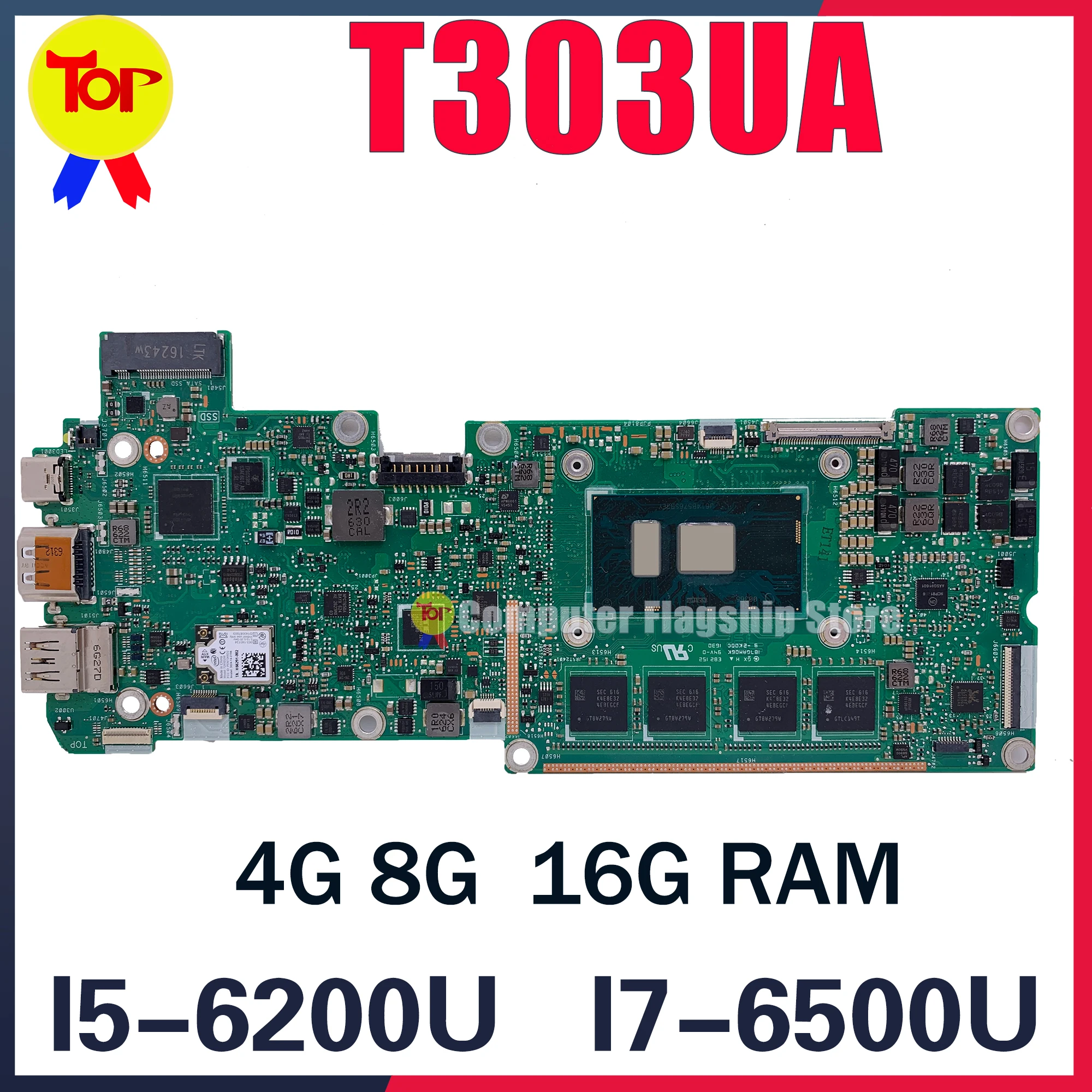 KEFU T303U Mainboard For ASUS Transformer 3 Pro T303UA T303 Laptop Motherboard I3 I5 I7 6th Gen 4GB/8GB/16GB-RAM MAIN BOARD