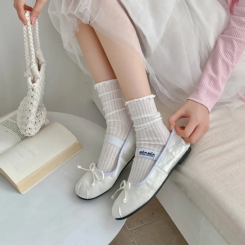 Solid Color Loose Long Socks Hollow Out Breathable Summer Women Socks Ultra-thin Transparent Mesh Fishnet Lace Crystal Silk Sock image 3