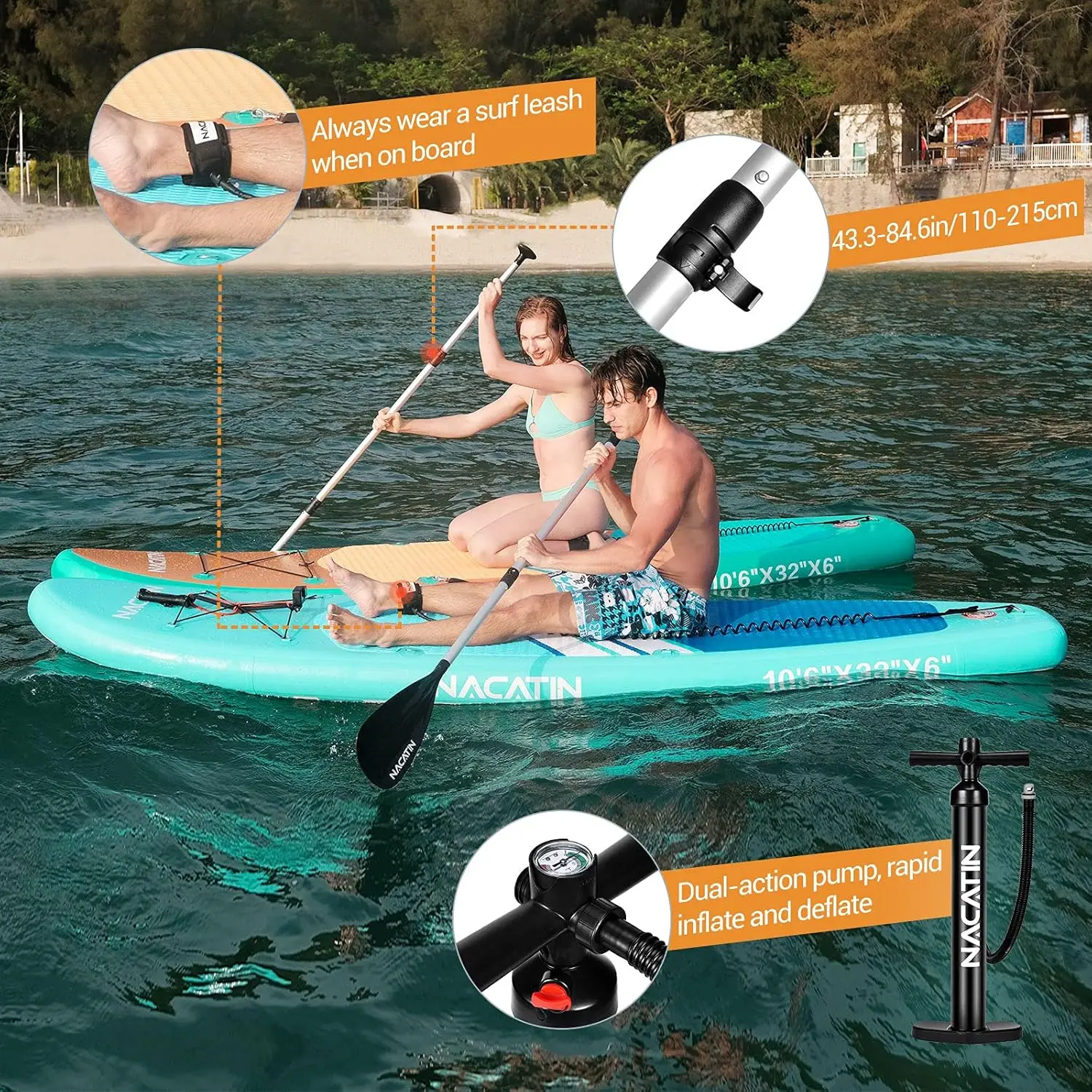 Opblaasbaar stand-up paddleboard met kajakstoel, 10'6 "upgrade-versie opblaasbare paddleboards voor volwassenen met premium SUP