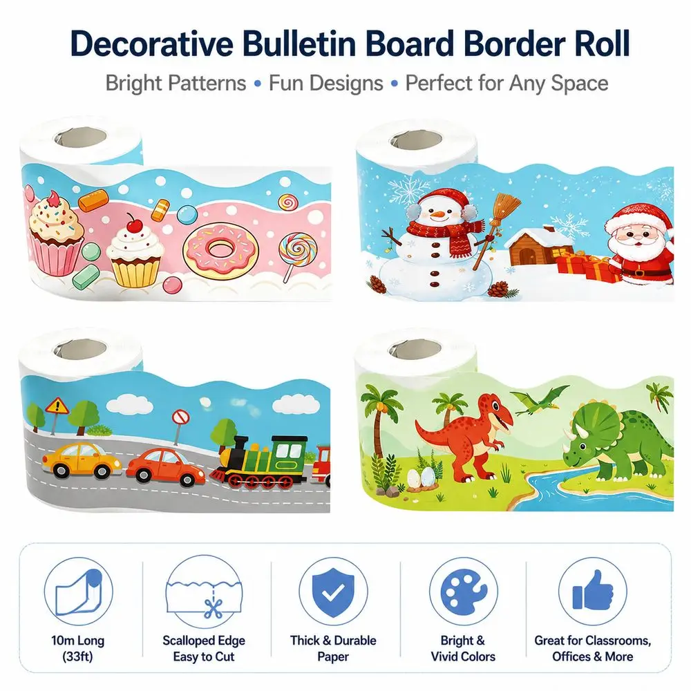 Flower Bulletin Board Border Scalloped Edge Cuttable Border Trim Roll 10m/Roll Decorative Board Border Sticker