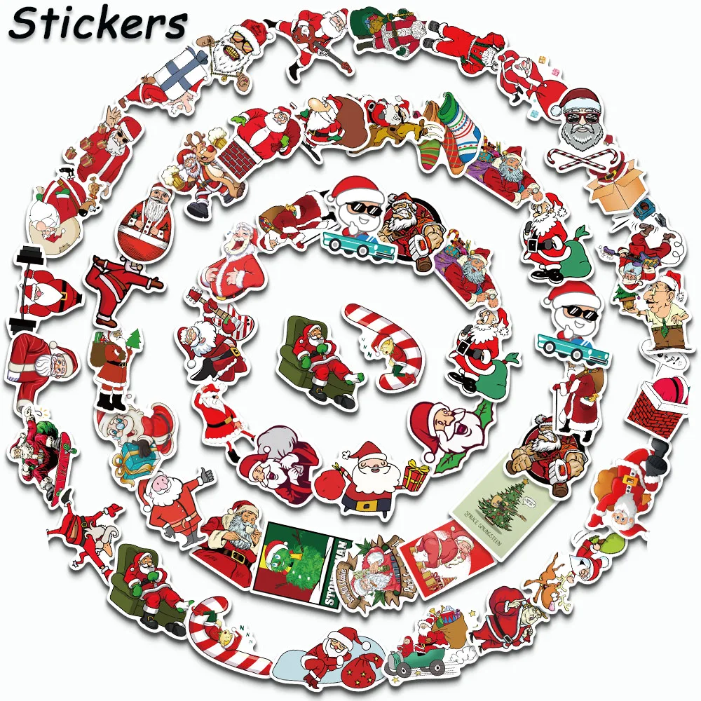 50PCS New Christmas Sticker Santa Claus Graffiti Decals For luggage Skateboard Laptop Water Cup Mobile Phone Toy Stickers