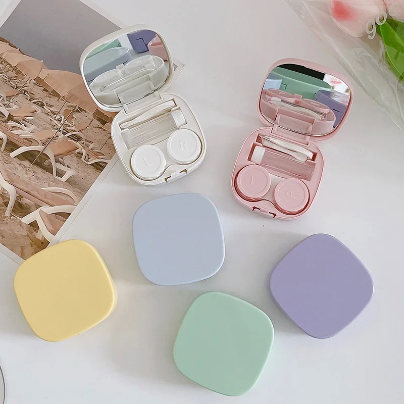 

Mini Solid Color Contact Lens Case Contact Lens Container Girls Travel Holder Storage Eye Container with Mirror