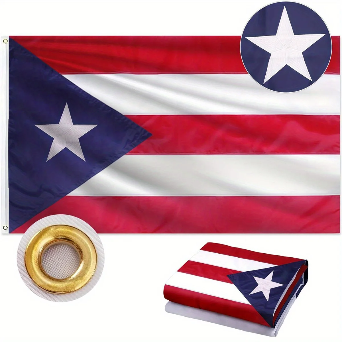 1pc, Embroidered Puerto Rico Flag 90x150cm Outdoor Decorations, Polyester Heavy Duty Embroidered Star And Four Rows Stitching